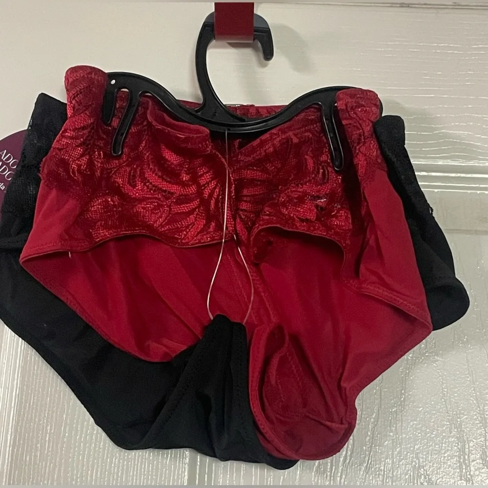 Adore‎ Me Layla Thong 2-Pack Red Black Lace Rhinestone Cutout Panties NWT 3X